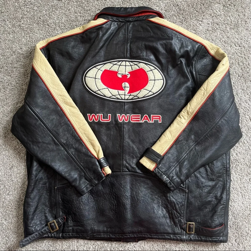 wu-wearレザージャケット　激レア　fubu rocawear enyce 🔴 Wu-Wear Black Leather Jacket Size XL 90's Vintage Wu-Tang Rare